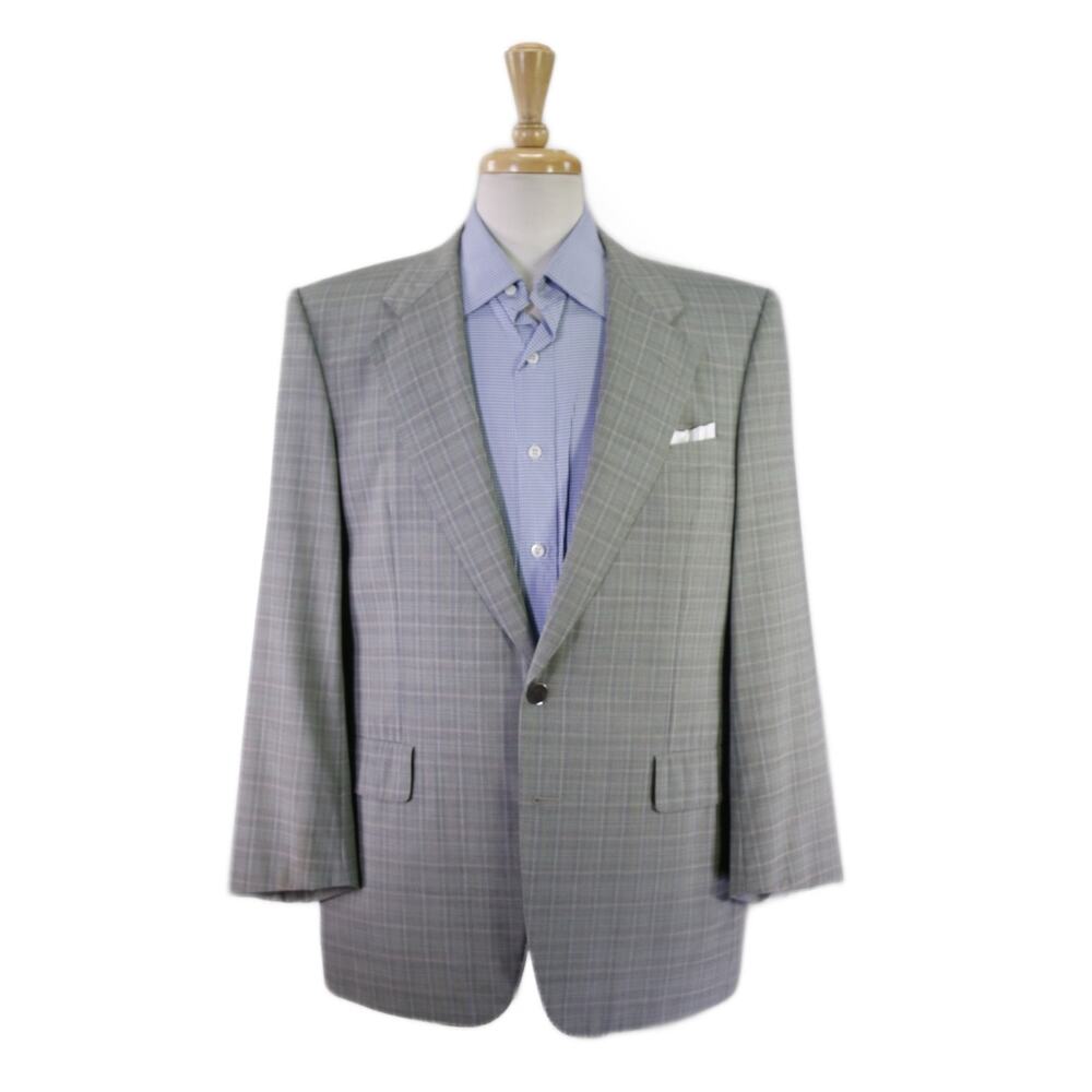 Chester Barrie Vintage Green Blue Plaid Wool 2-Btn Sportcoat Blazer 40S